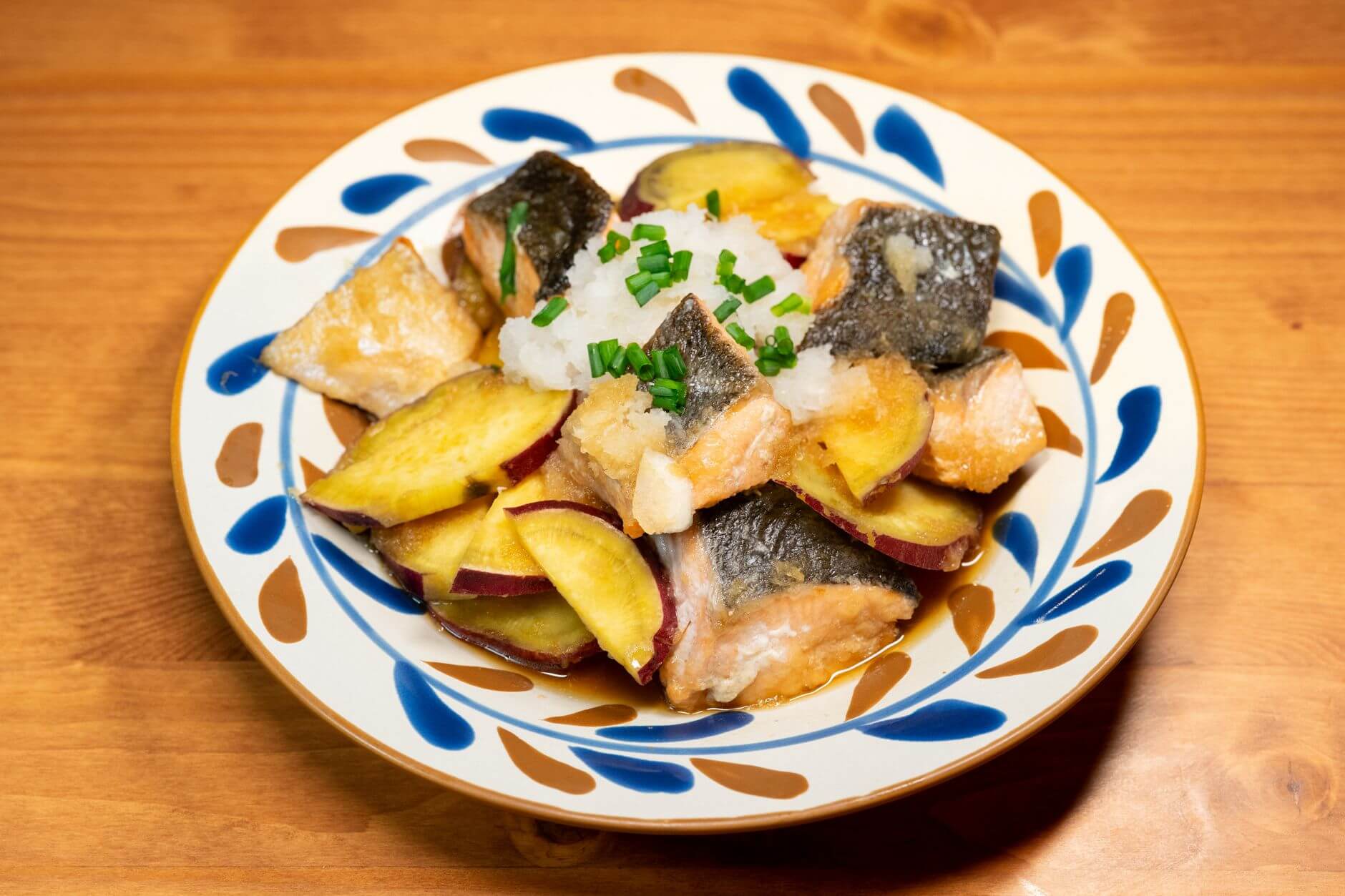 traditional japanese salmon and sweet potato dish